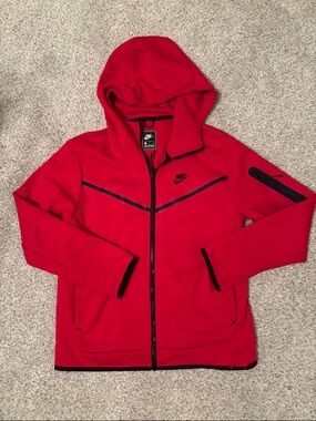 Nike Red and Black Zip-Up Hooded Jacket